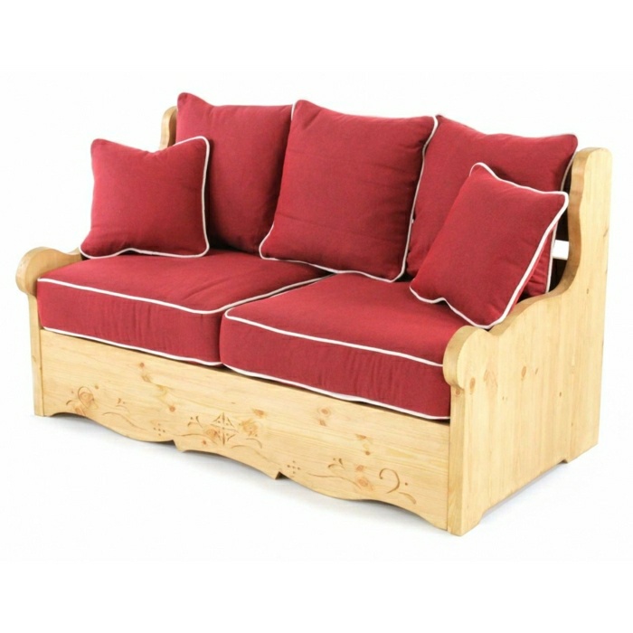 canapé bois confort coussins bois rouge espace idée rouge moderne