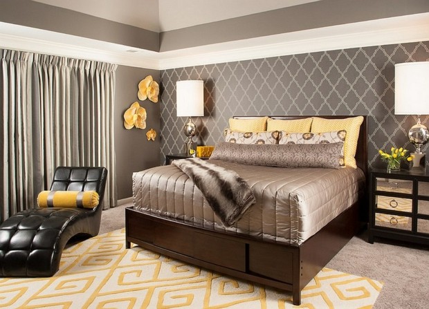 chambre grise et jaune elegante