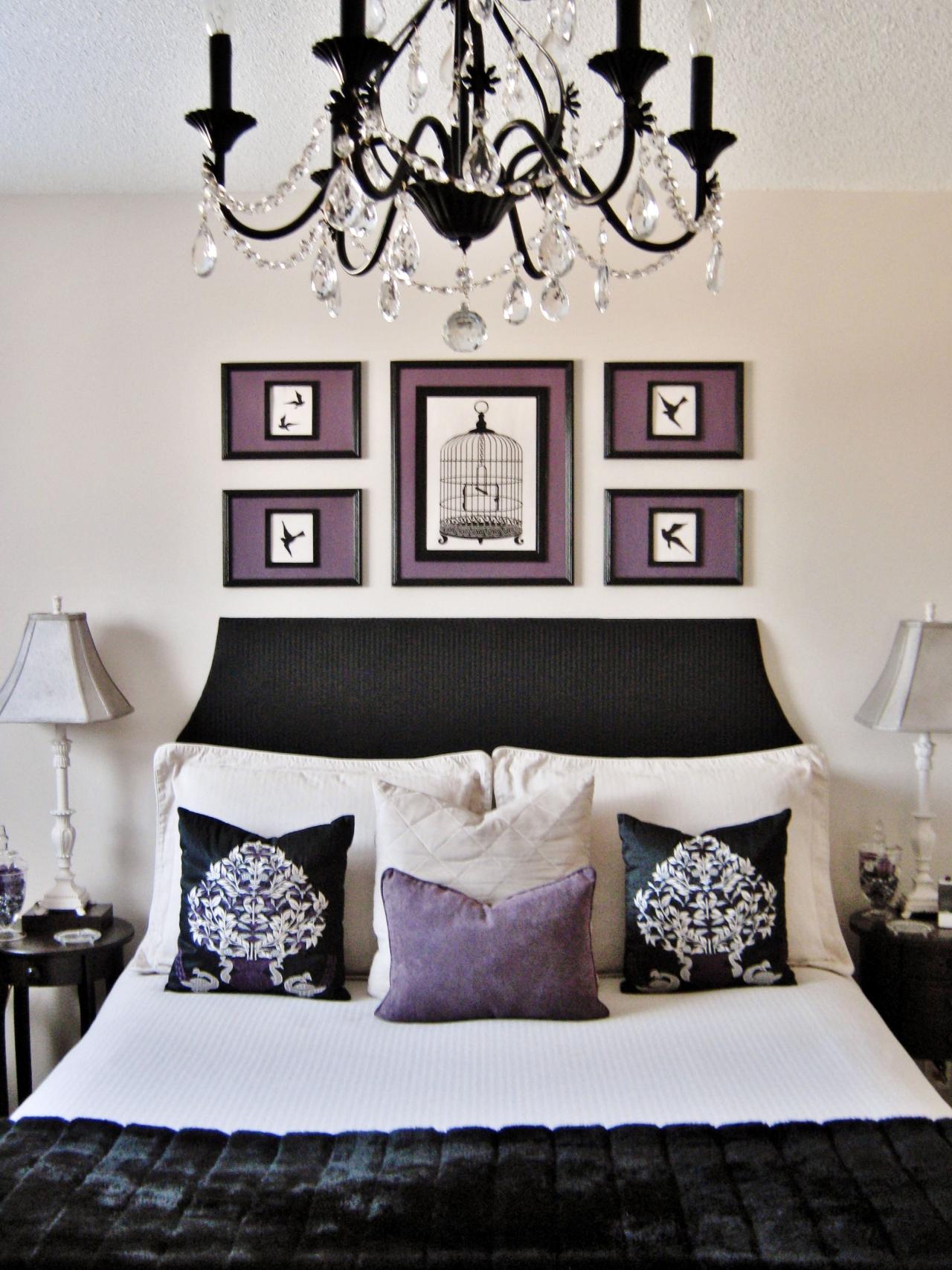 chambre tête de lit très élégant lampe majestieux noir violet pourpre royale