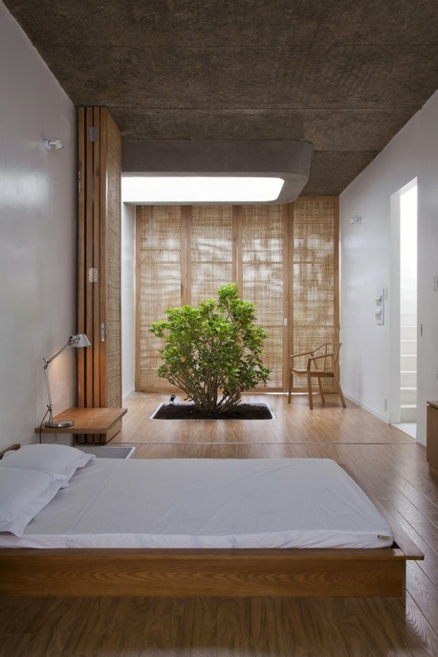 chambre à coucher ambiance zen arbre intérieur