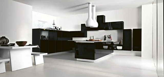 cuisine contemporaine design noir blanc laquee