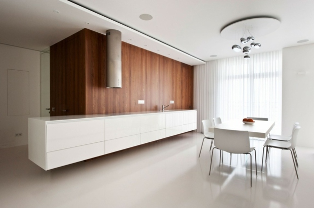 cuisine aménagement intérieur blanc mobilier lampe plafond design 