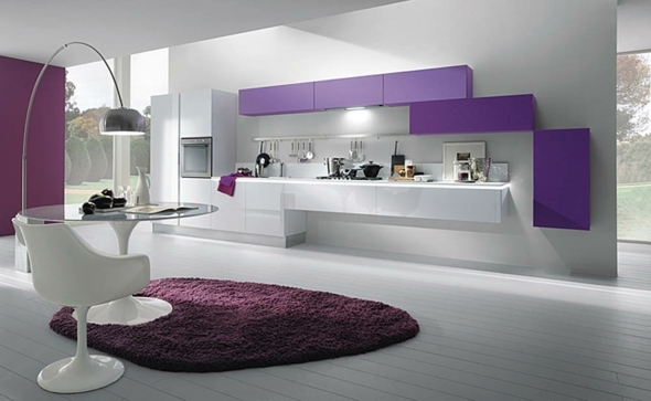 décoration cuisine moderne blanc violet