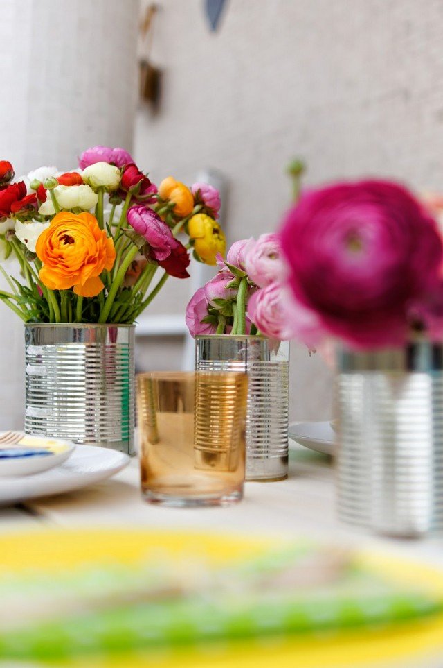 décoration table printemps fleurs pot conserve