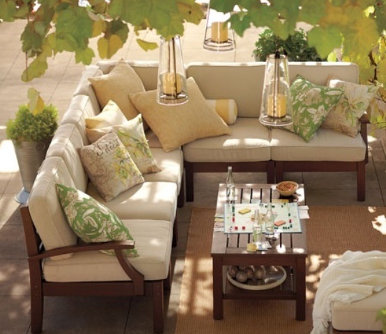 terrasse élégance design neutre beau style moderne cher canapé blanc beige table bois
