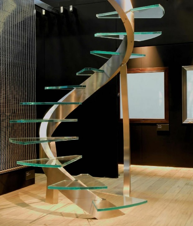 escalier design spirale marches en verre