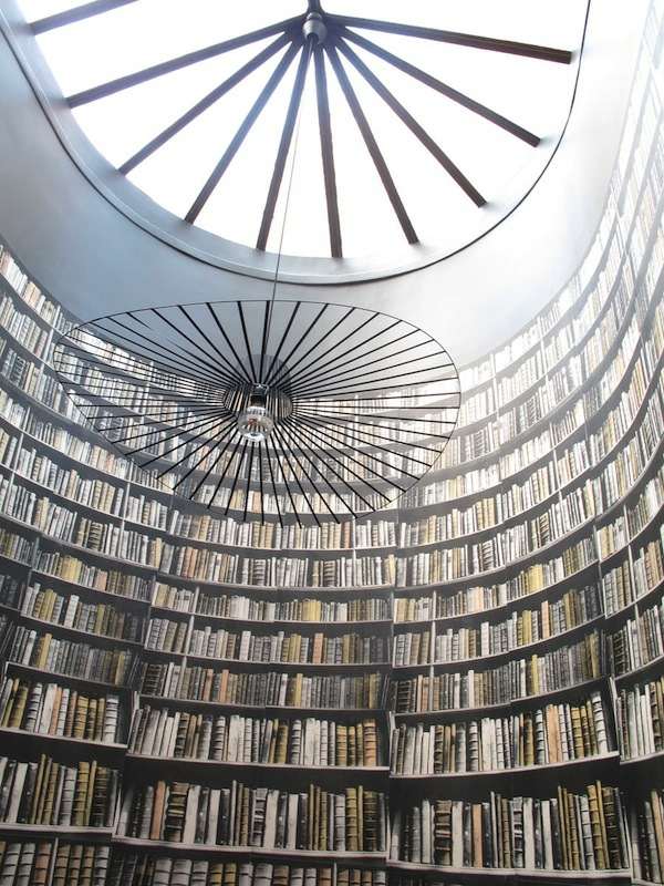 illusion bibliothèque avec papier peint original