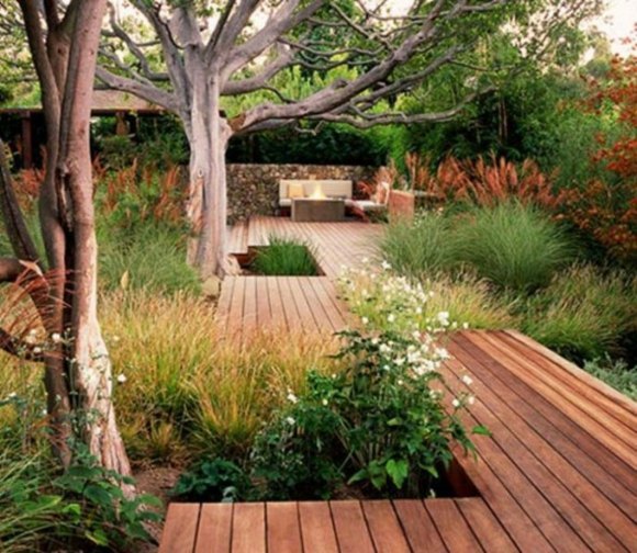 jardin design moderne allees bois