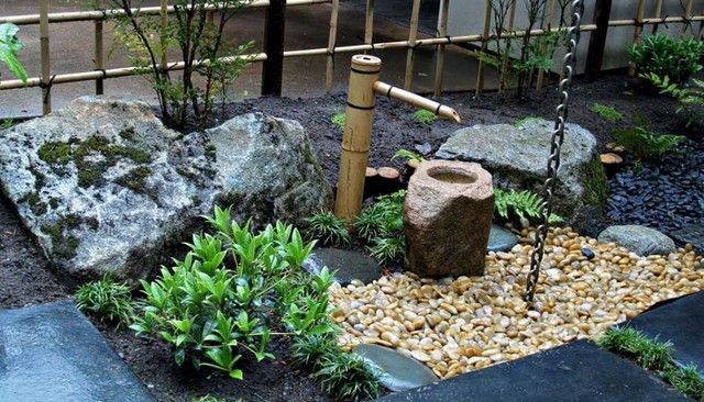 jardin japonais fontaine bambou