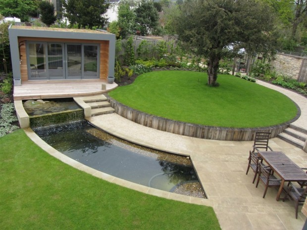 jardin moderne avec bassin arrondi