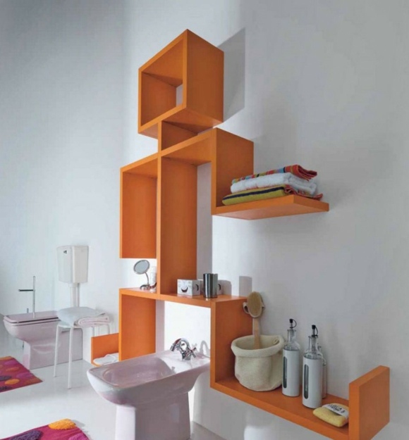 meuble design salle bain orange