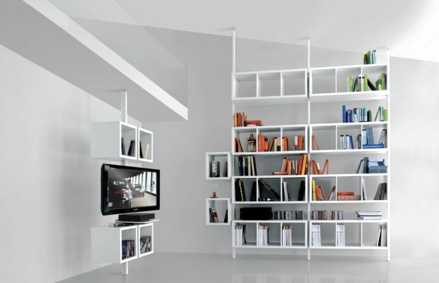 meuble TV contemporain blanc bibliothèque
