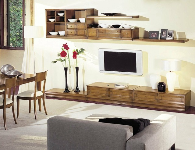 meuble design pour téléviseur bois compartiments