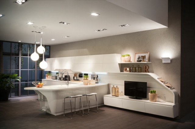meuble TV contemporain salon ouvert cuisine