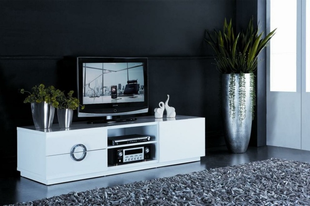 meuble TV contemporain buffet blanc hifi
