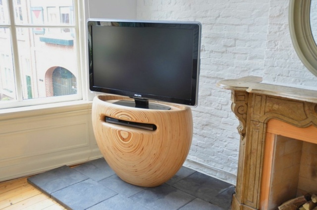 meuble TV contemporain bois sculpture