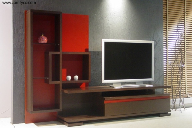 meuble TV contemporain brun rouge