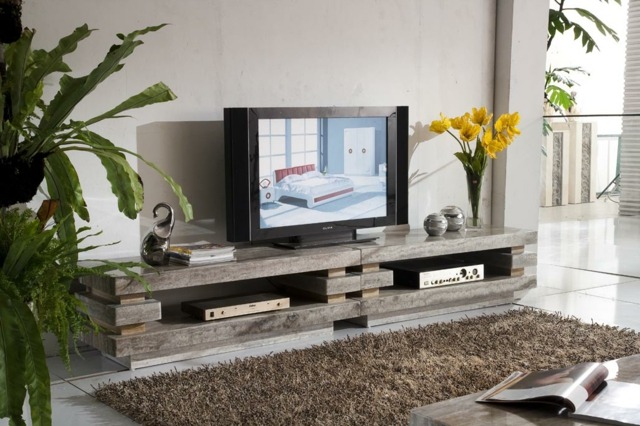 meuble TV contemporain marbre