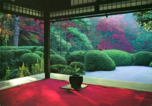 pavillon japonais jardin ouvert tapis rouge