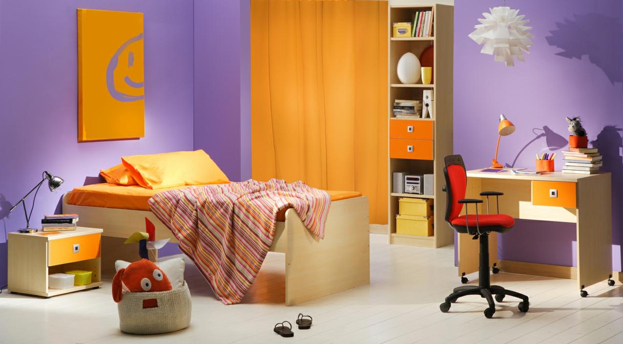 peinture chambre mauve orange