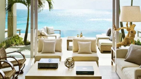 coin terrasse petit élégant design moderne style famille jardin palme mer 