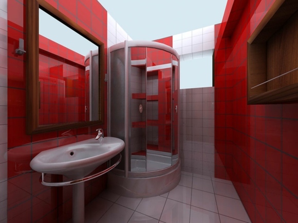 petite salle bain design rouge
