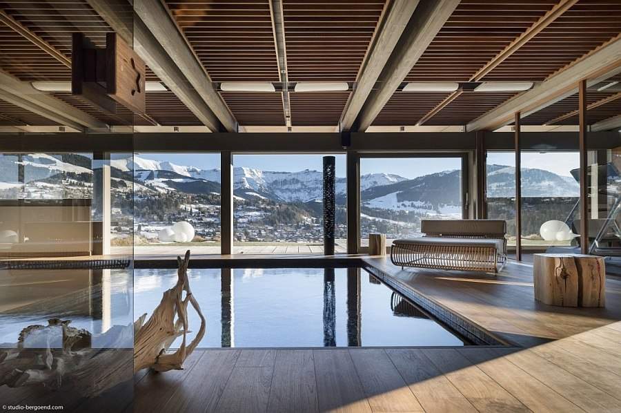 ski vacances piscine intérieur grande vue alpes montagne chalet location alpes vacances luxe confort bois vue belle