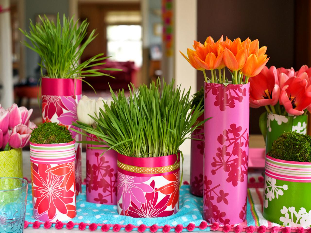 fleurs pot papier coloré stylé moderne original déco pâques