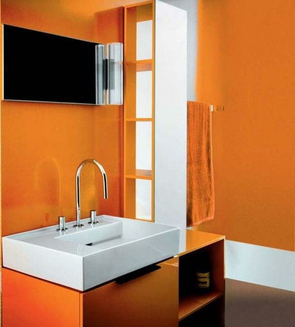 salle bain design contemporain orange