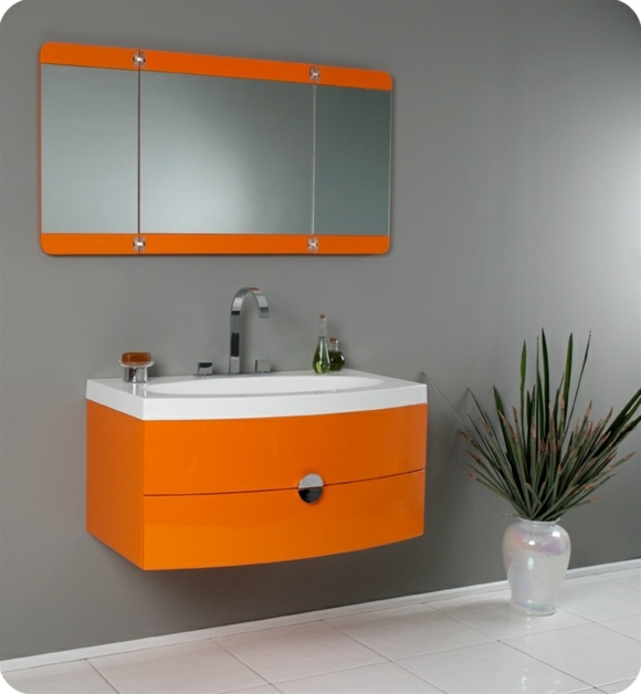 salle bain design orange gris