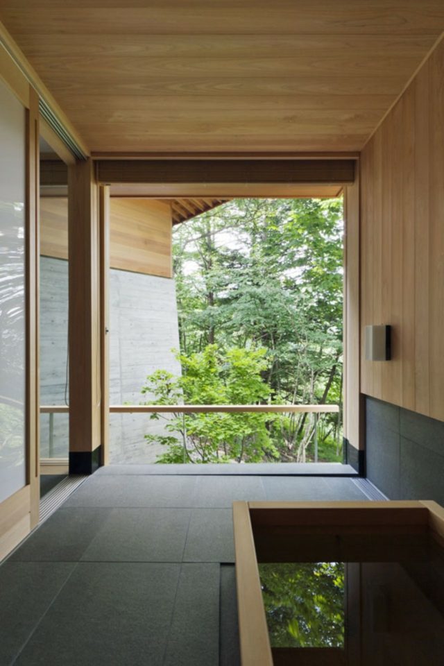 salle bain zen minimaliste baignoire bois
