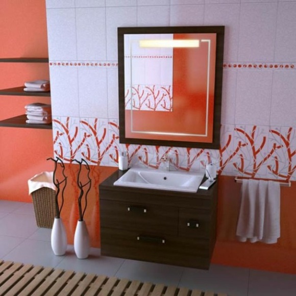 salle bain orange pastel deco