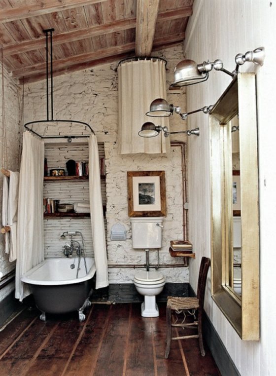 salle bain vintage sol bois