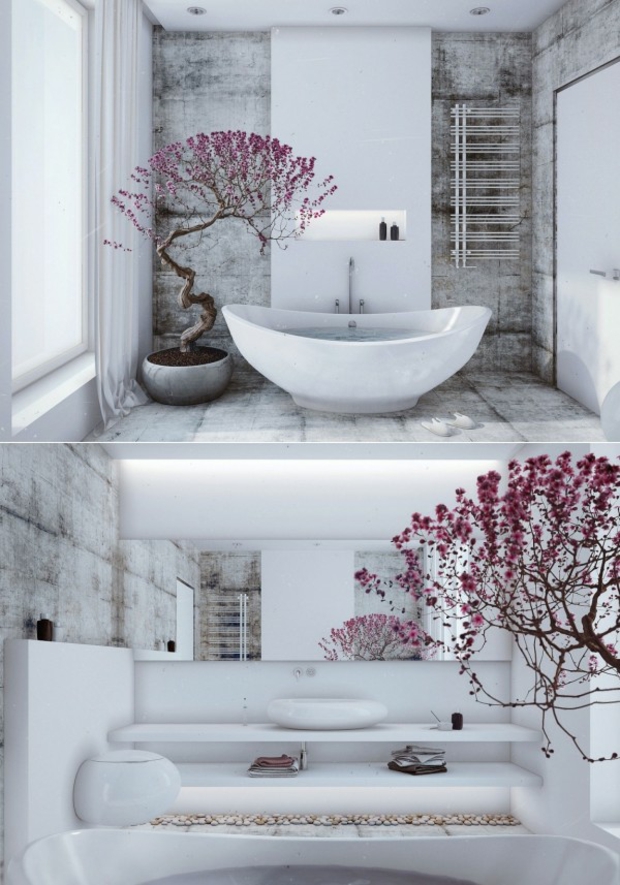 salle de bain féerique et zen arbre bonsai