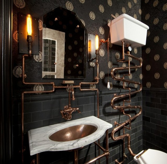 salle de bain style steampunk tuyauterie bronze