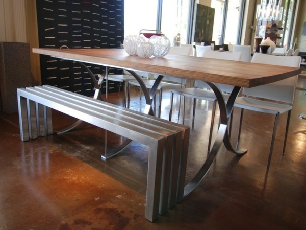 salle manger moderne table bois banquette acier