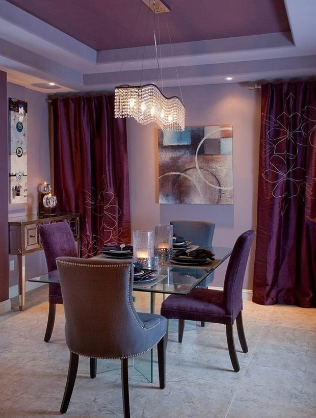 salle manger rideaux violet