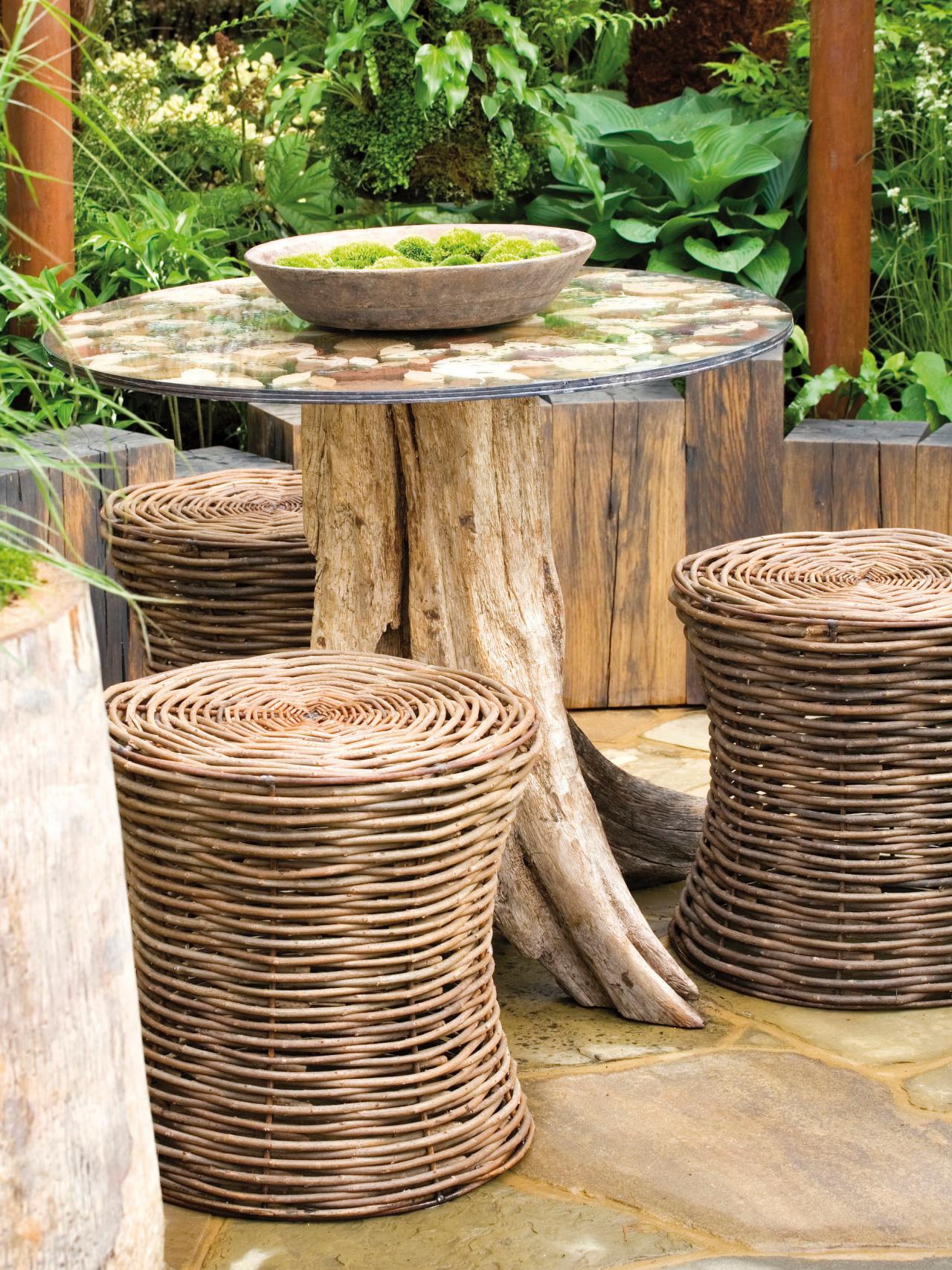 salon de jardin bois naturel idée créative design et simple
