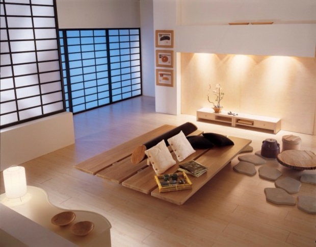 salon moderne inspiré par le design japonais