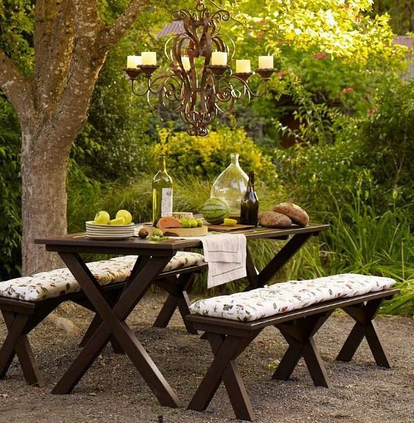 table de jardin bancs couvert style classique 