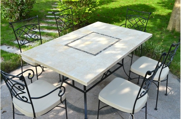 table de jardin mosaique cadre métal
