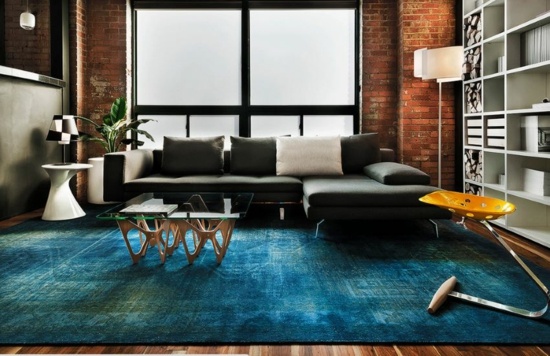 tapis de salon couleur bleu design contemporain