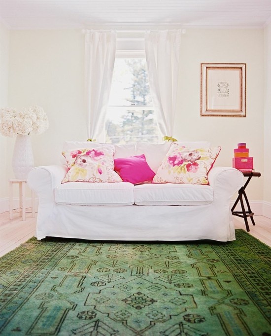 tapis de salon vert olive formes géomitriques
