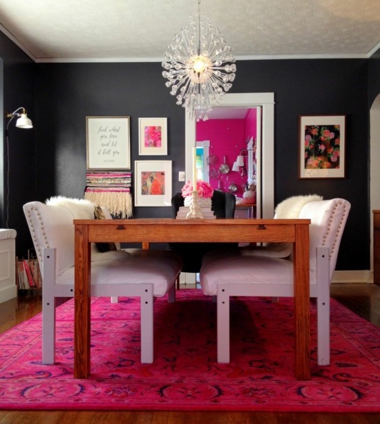 tapis de salon surteint couleur rose teinte moderne