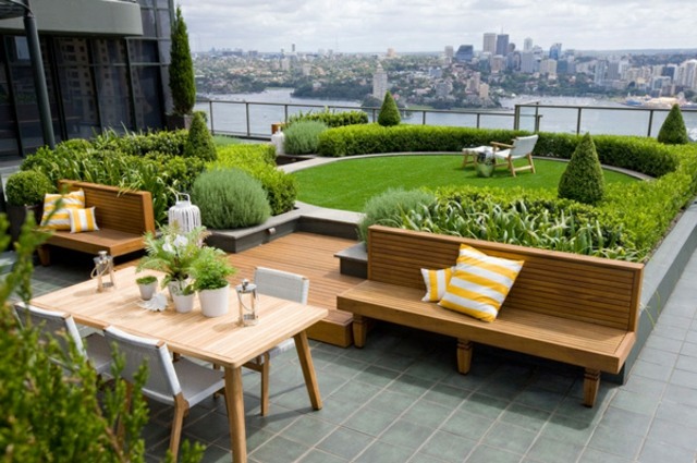 terrasse et jardin fond urbain