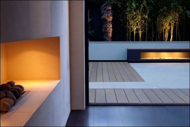 terrasse revêti bois avec cheminée design