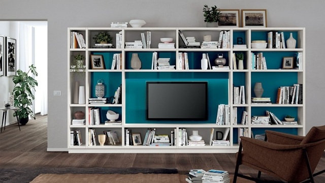 meuble salon modulabe  TV turquoise