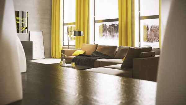appartement moderne rideaux jaunes