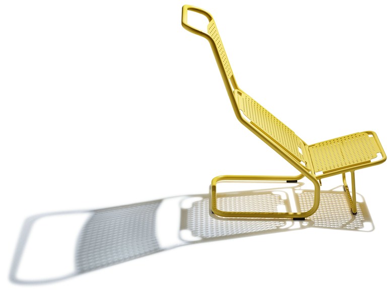 chaise longue en acier design industriel jaune en acier designer Björn Dahlström vendu par Nola Industrier 