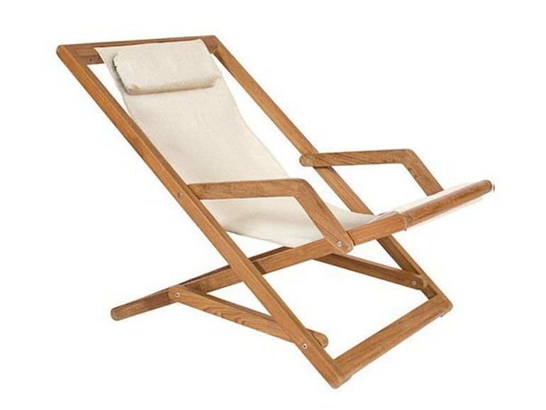 chaise longue pliante en teck chilienne en bois pliante inclinable confortable chaise avec accoudoirs Christophe Delcourt